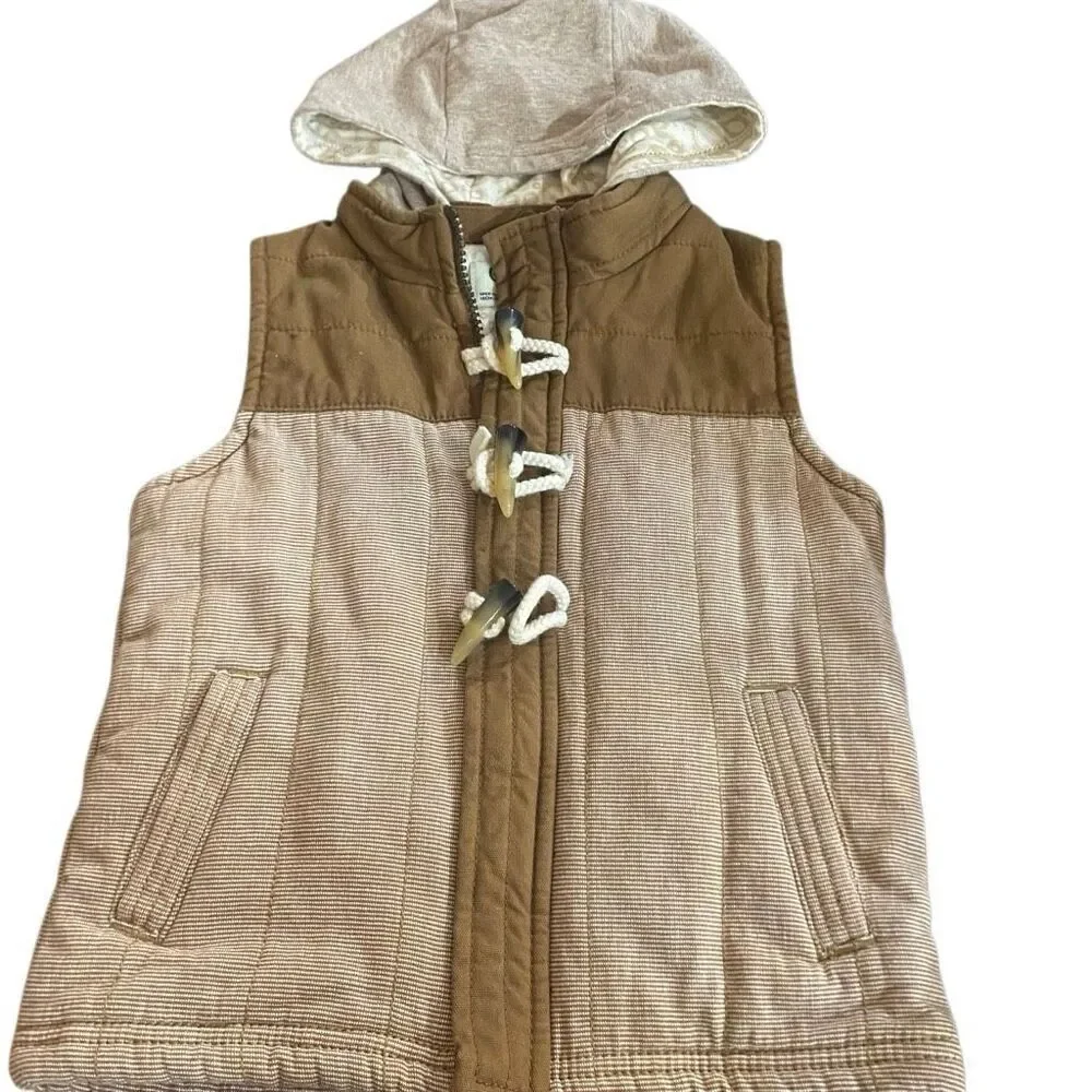Genuine Kids From Oshkosh Toddler Hooded Vest Size 4T Zip Up tan and cream